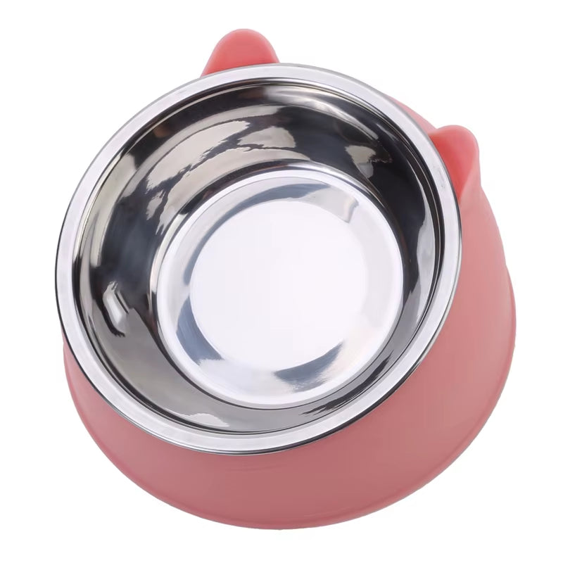 Stylish Stainless Steel Cat Bowl - Creative Inclined Design for Happy Feeding