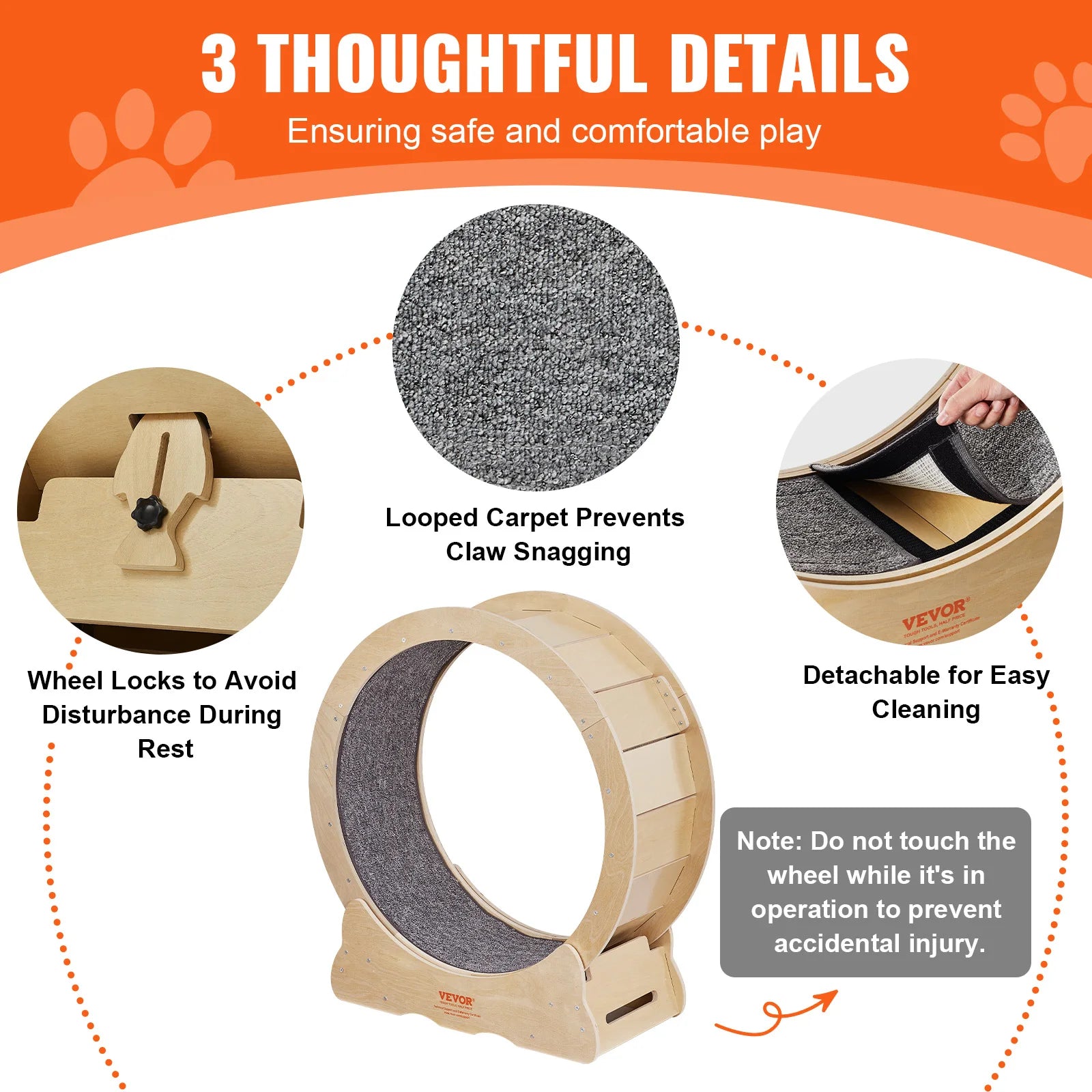 Natural Wood Cat Exercise Wheel - Silent Running Treadmill with Detachable Carpet for Ultimate Pet Fitness