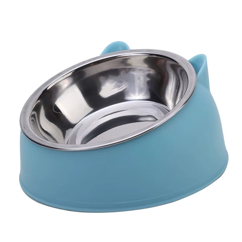 Stylish Stainless Steel Cat Bowl - Creative Inclined Design for Happy Feeding