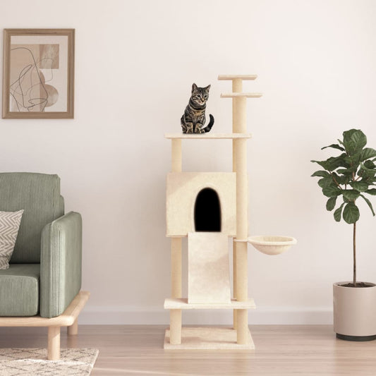 NNEVL Cat Tree with Sisal Scratching Posts Cream 153 cm