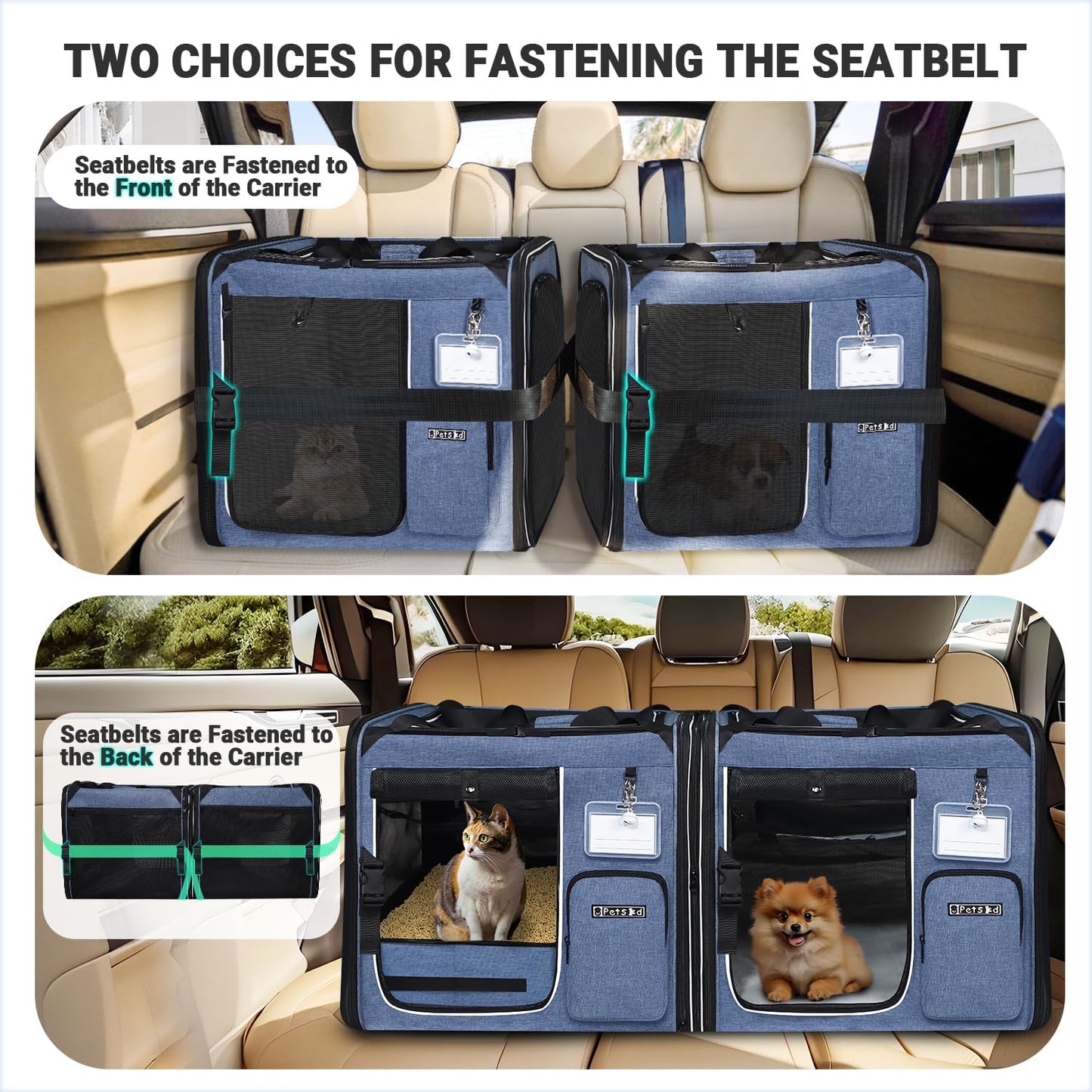 Portable Double Cat Carrier with Litter Box (Blue)