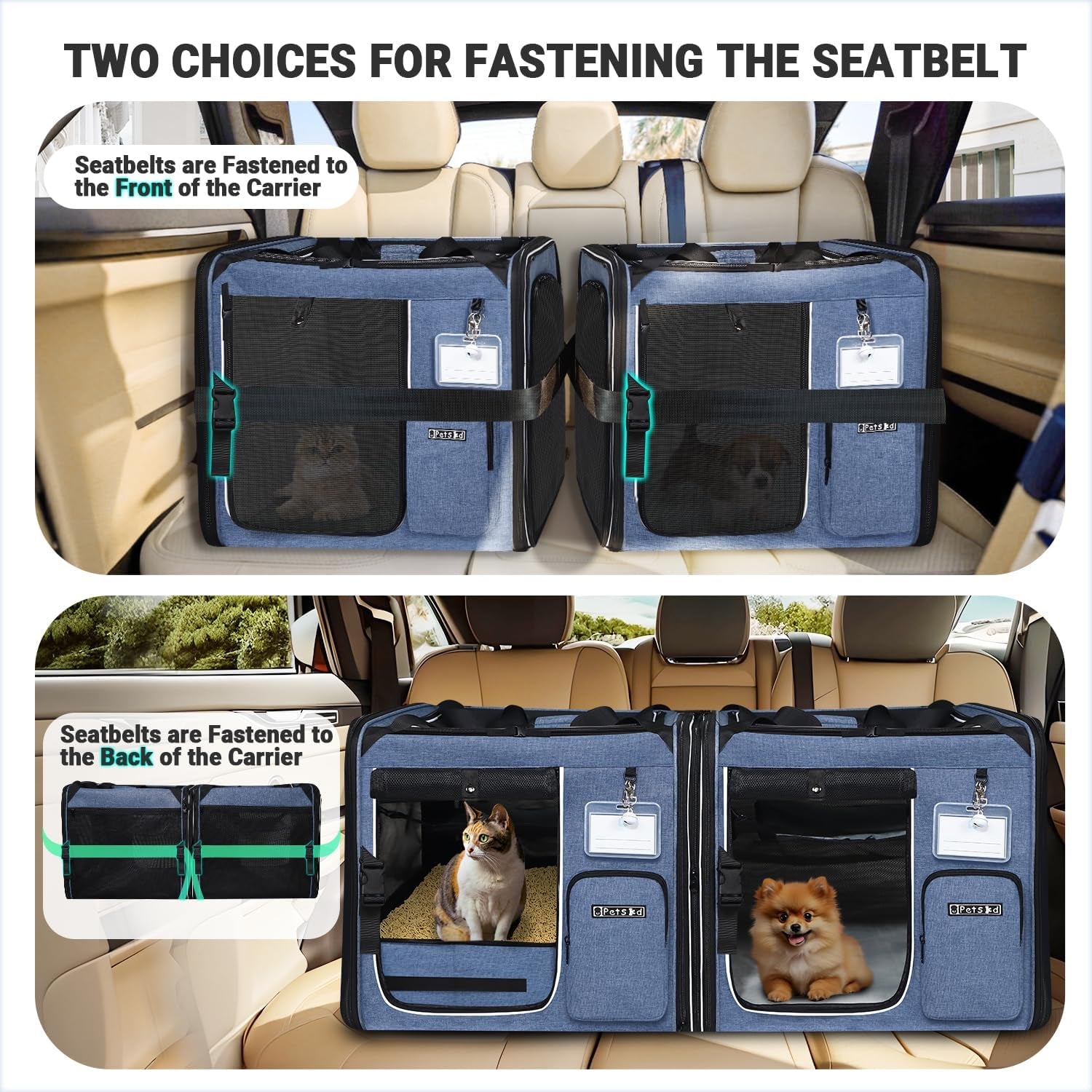 Portable Double Cat Carrier with Litter Box (Blue)
