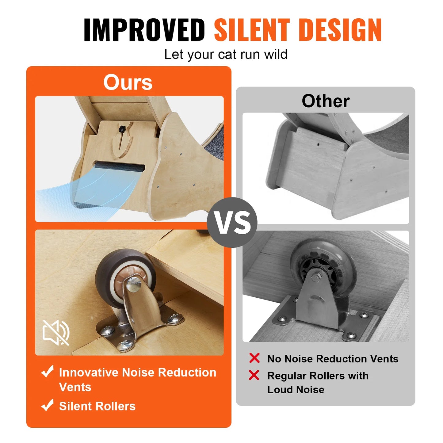 Natural Wood Cat Exercise Wheel - Silent Running Treadmill with Detachable Carpet for Ultimate Pet Fitness