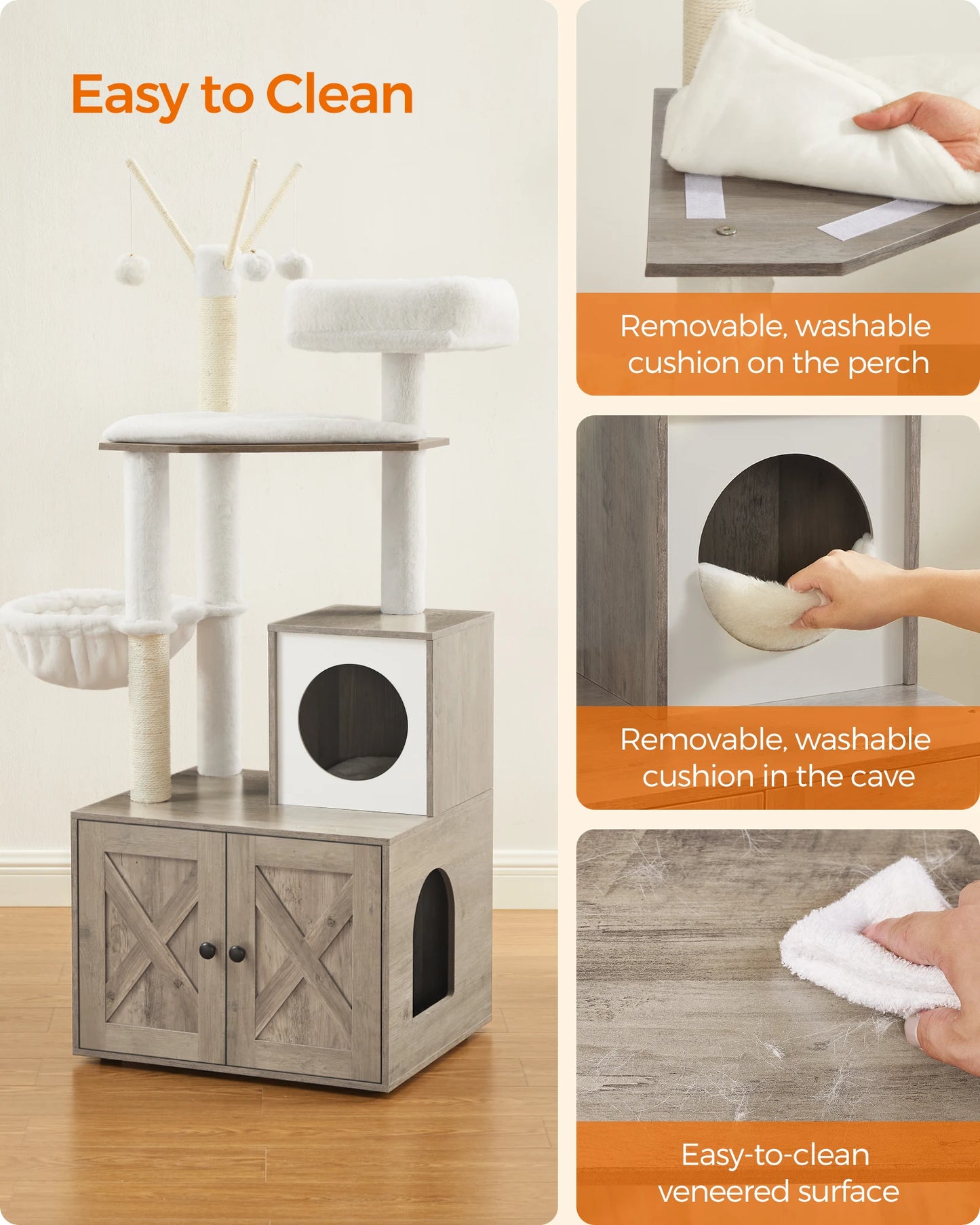 FEANDREA 2-in-1 Cat Tree with Hidden Litter Box - Modern Greige