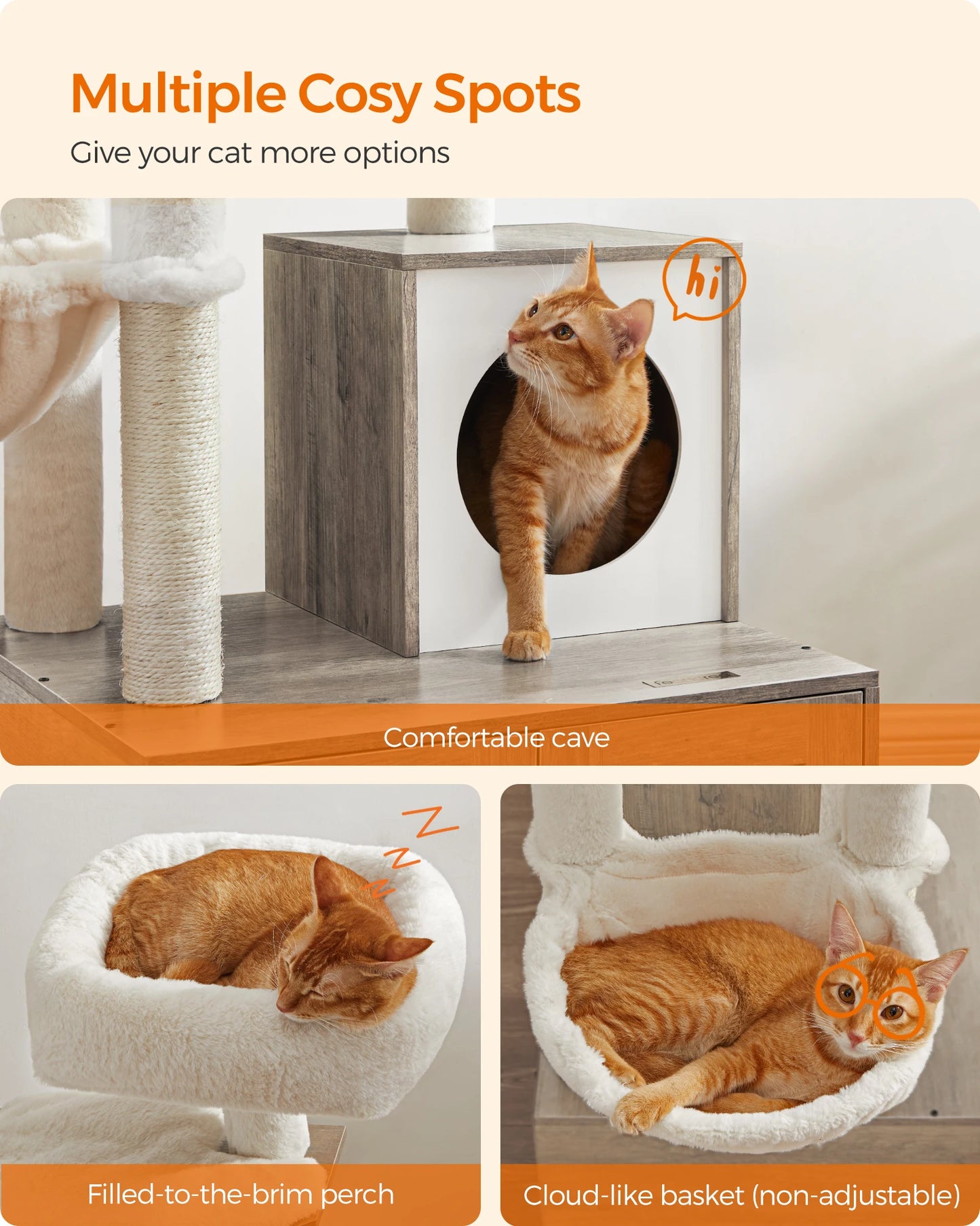 FEANDREA 2-in-1 Cat Tree with Hidden Litter Box - Modern Greige