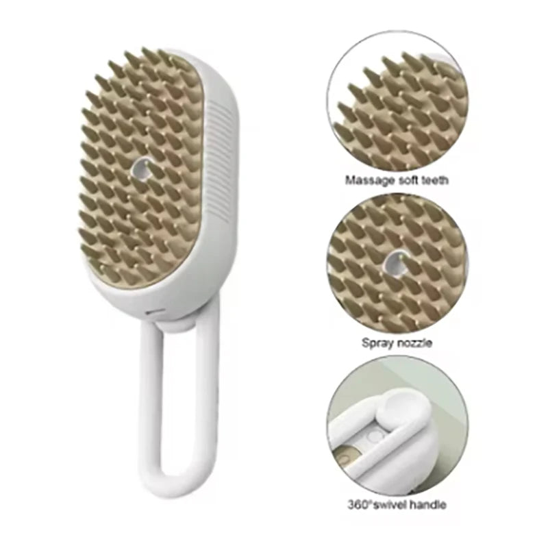 Steam Pet Grooming Brush - 3-in-1 Hair Removal, Bath & Massage Comb for Cats