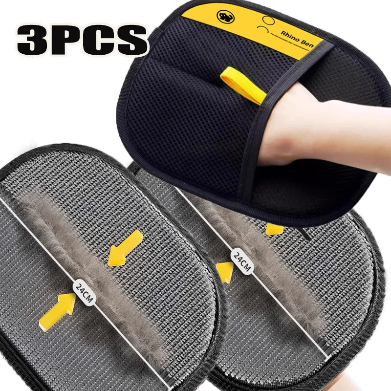 Pet Grooming Gloves - Double-Sided Hair Removal Tool for Cats & Dogs (3-Pack)