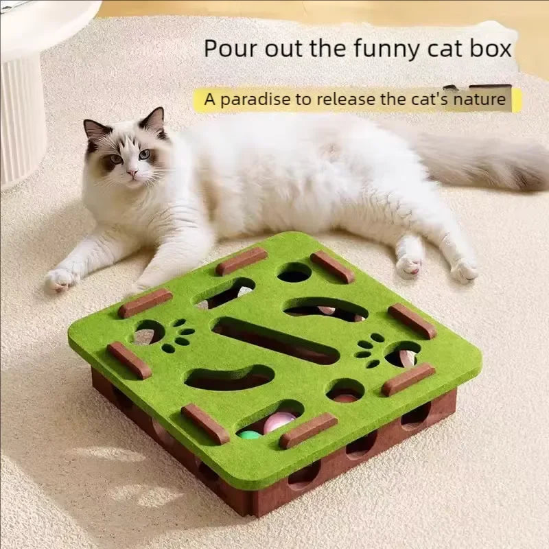 Cat Puzzle Toy - Interactive Felt Box with Ball for Mental Stimulation